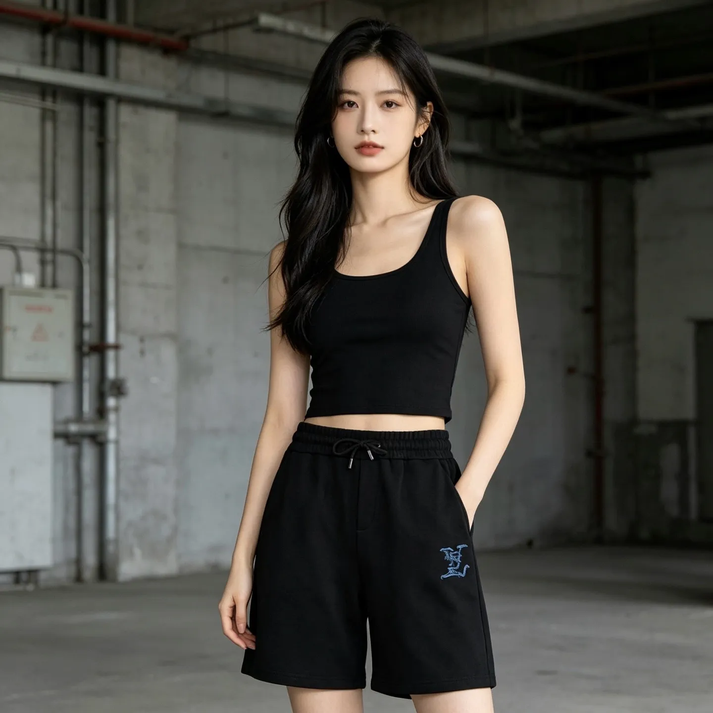 Louis Vuitton/Louis Vuitton 26ss Blue letter logo embroidered shorts